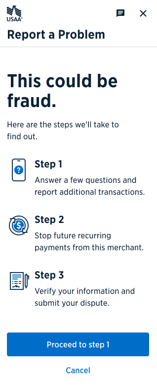 Report a problem: This could be fraud, three-step overview